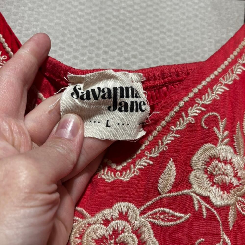 Savanna Jane Embroidered Boho Dress Women's Large NWT Coral Floral Long Sleeve - Picture 3 of 10